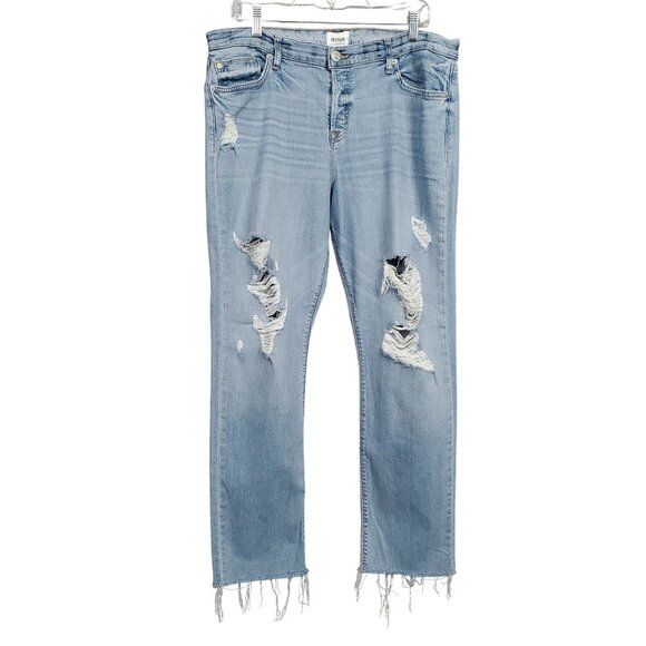 Hudson Womens 32 Jeans Riley Crop Relaxed Straight Distressed Denim Button Fly - Picture 1 of 13